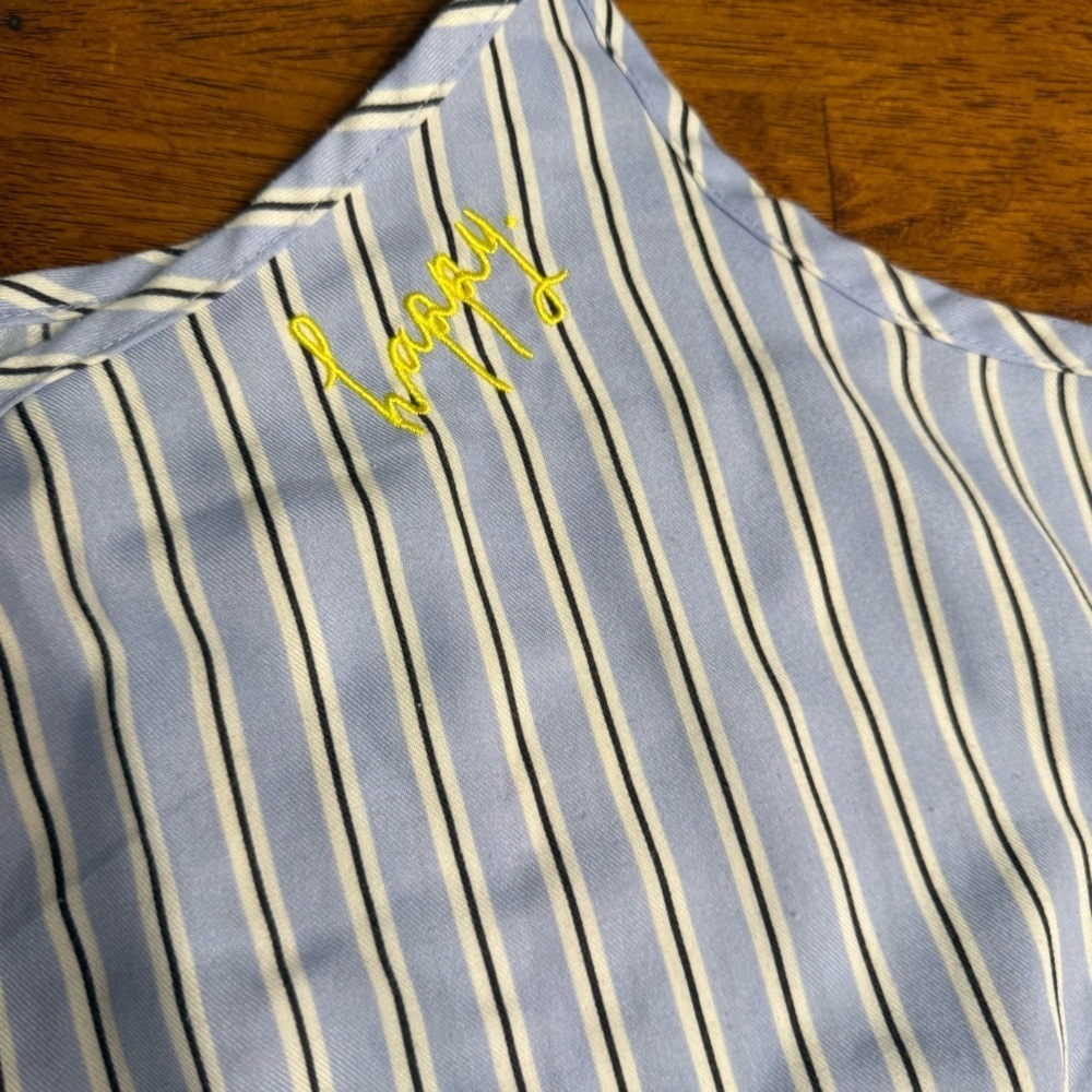 Rae Dunn happy Blue White Striped Pajama Set - Picture 5 of 9